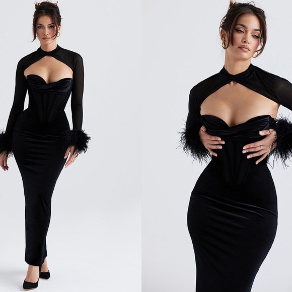 HOUSE OF CB 'Thalia' Black Velvet Corset Maxi Dress NWOT - Picture 9 of 17